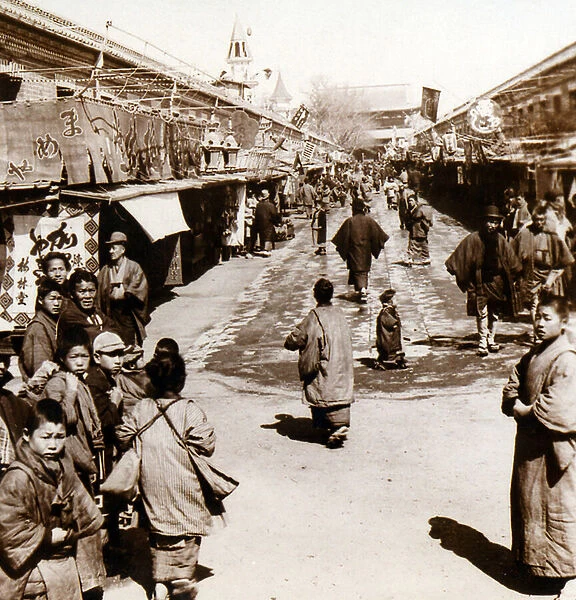 Street Scene in the Asakusa district of Tokyo, Japan, c. 1900 (albumen photo)