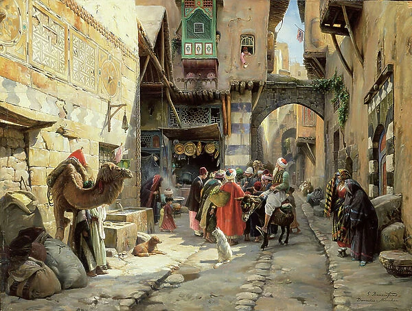 A Street Scene, Damascus (oil on panel)