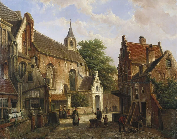 A Street Scene in Delft (oil on canvas)