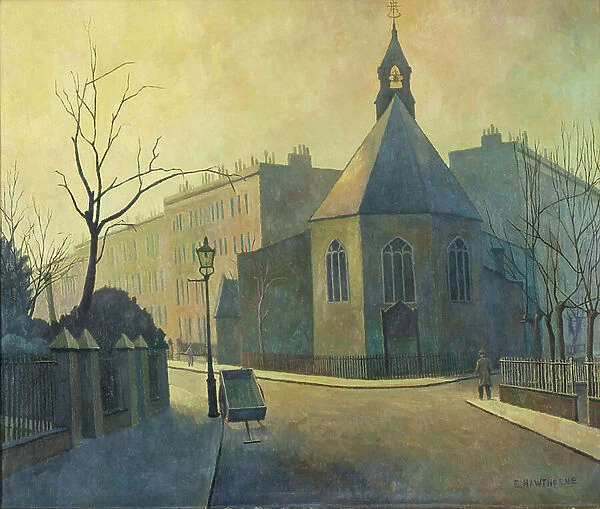 Street Scene, St. John the Baptist's Church, North London, 1934 (oil on canvas)
