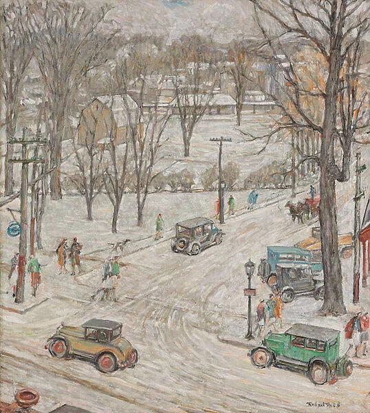 Street Scene in Winter (oil on canvas)