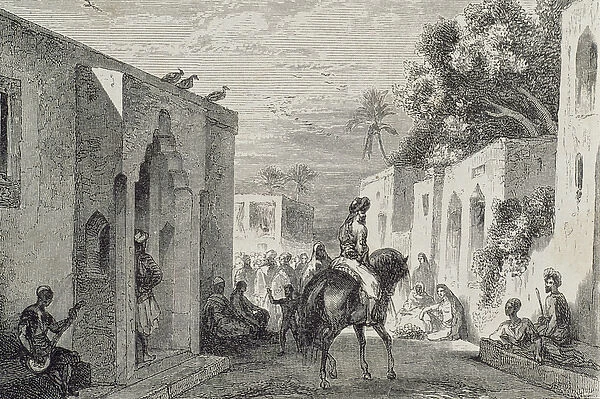 Street in a Zanzibar town, 1860s (engraving)
