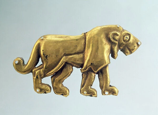 Striding lion, ornament from a funerary canopy, late 3rd millennium BC (gold)