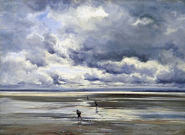 Strikes at low tide, looking towards Avranche, 1880 (oil on canvas)