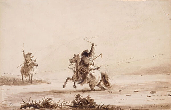 Struggling through the Quicksand, 1837 (pencil, pen and ink and wash on paper)