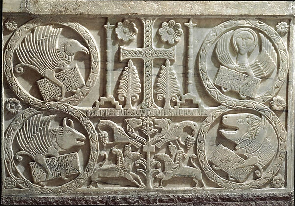 Detail of Stuco with symbols of the four evangelists (tetramorph)