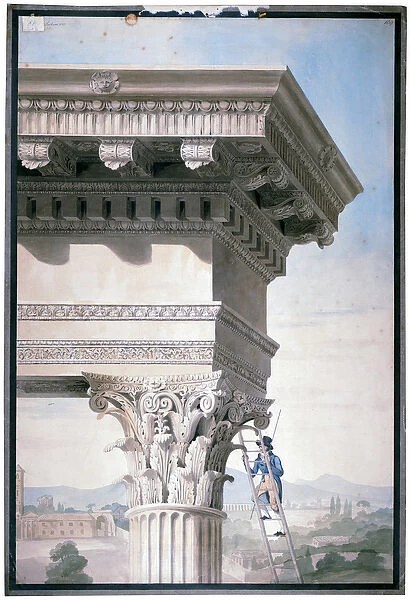 Student measuring the Temple of Castor and Pollux in Rome, 1819 (w  /  c on paper)