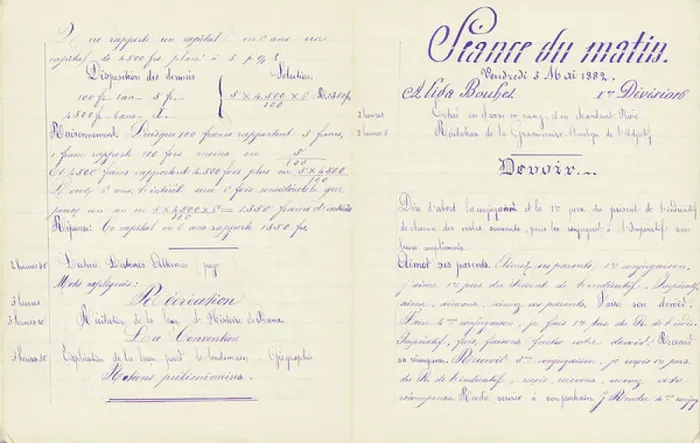 Framed Print : Student notebook: problems (continued), conjugation homework, 1882 (handwritten)