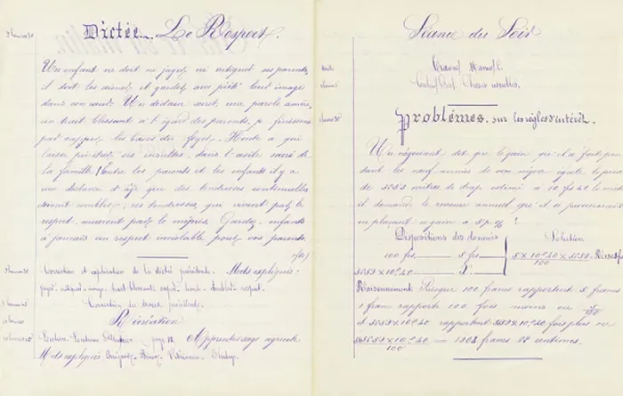Framed Print : Student notebook: Respect dictation and problems, 1882 (handwritten) Framed Print : Student notebook: Respect dictation and problems, 1882 (handwritten)