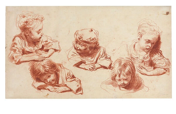 Five studies of children (chalk on paper)