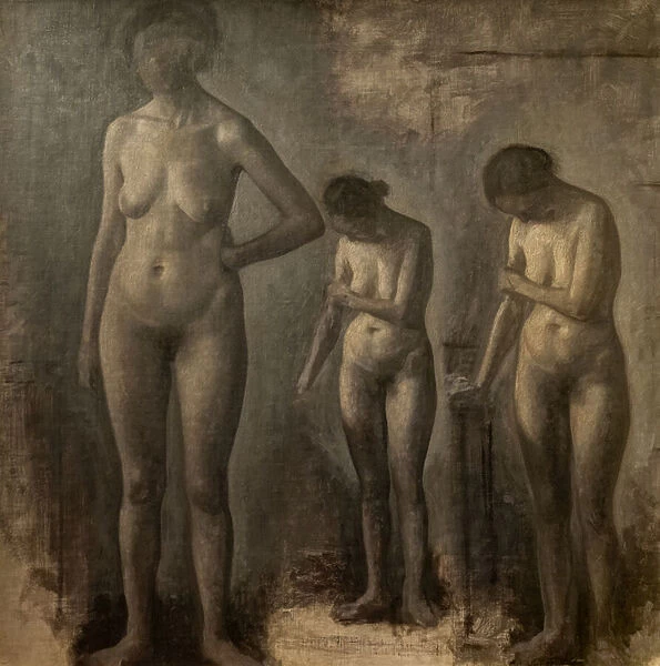 Three studies of female nude, 1909-10 (oil on canvas)