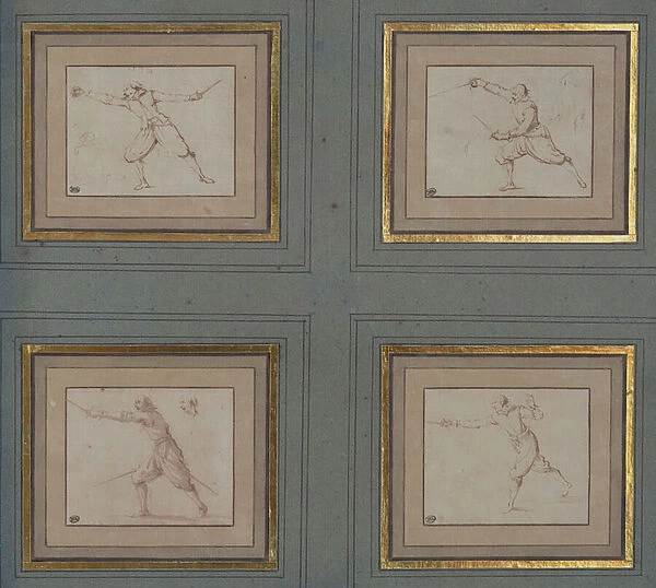 Four studies of a fencer, 1766-69 (pen & ink on paper)