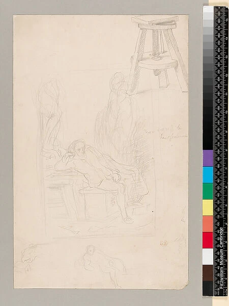 Studies for Michelangelo in his studio, 19th century (black lead on paper)