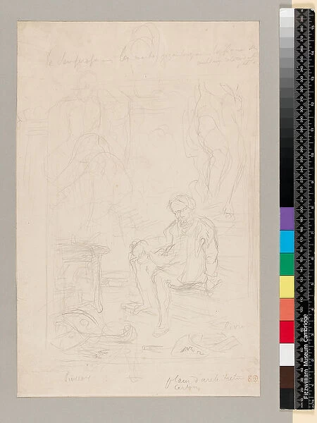 Studies for Michelangelo in his studio, 19th century (black lead on paper)