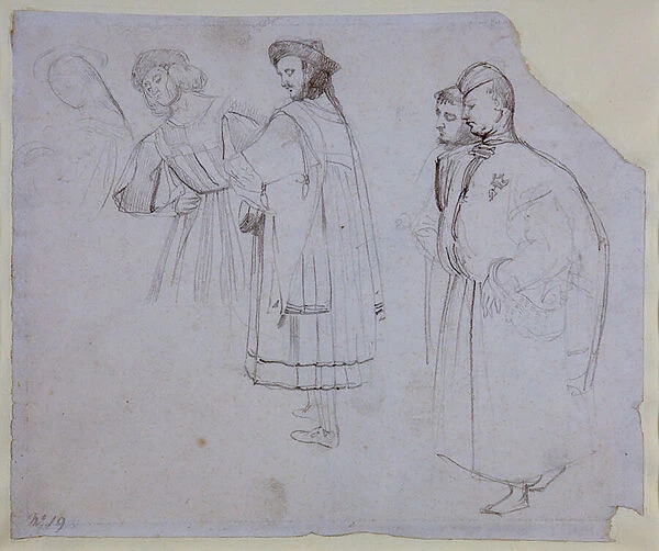 Studies from The Miracle of the Miser by Domenico Campagnola and St Anthony Healing the Foot of a Young Man, 1826 (pencil on paper)