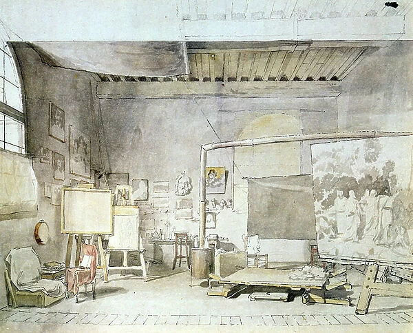 Studio of the artist in Rome, 1837, watercolour by Alexander Ivanov (1806-1858), Russian painter