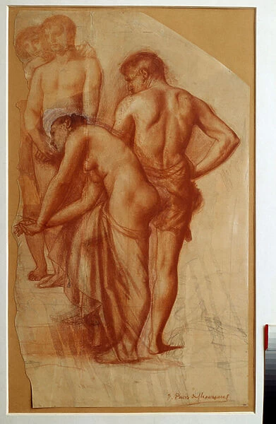 Study of 4 figures for 'Rest'. Drawing by Pierre de Puvis De