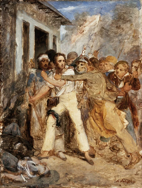 Study for a Battle Scene: A man being arrested, c. 1830 (oil on canvas)