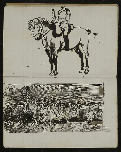 Study of the Battle of Waterloo, a preliminary sketch for the oil painting