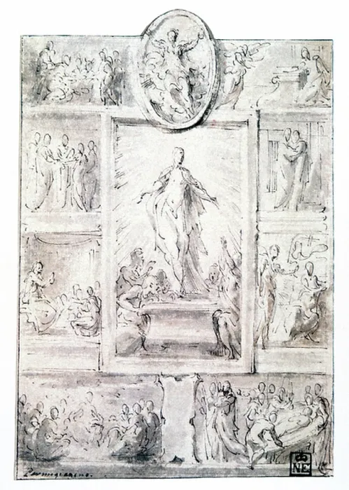 Framed Print : Study for a composition. Pen, ink and was. Francesco Mazzuoli called Il Parmigiano (1503-1540) Italian painter Framed Print : Study for a composition. Pen, ink and was. Francesco Mazzuoli called Il Parmigiano (1503-1540) Italian painter