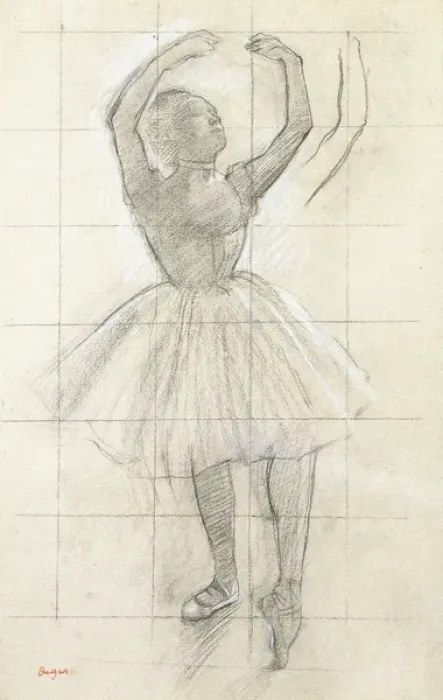 Framed Print : Study for a Dancer Posing, from a Photograph, c. 1874 (charcoal and white chalk on paper)