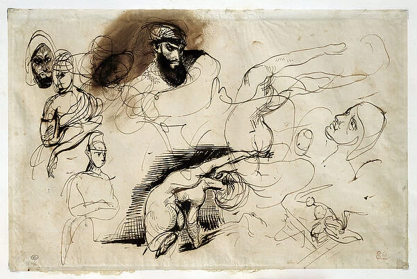 Study for the death of Sardanapale. Drawing by Eugene Delacroix (1798-1863), 19th century