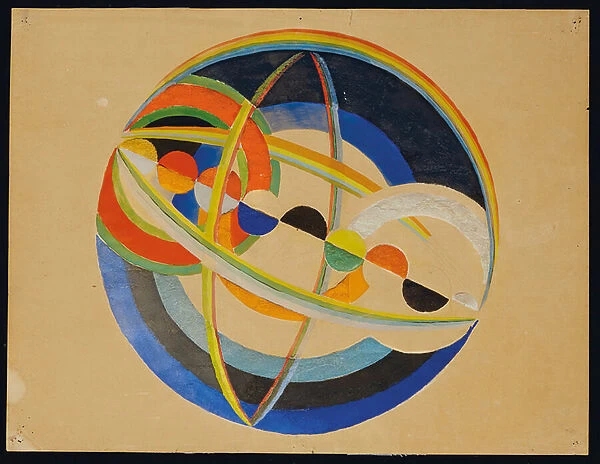 Study for the decoration of the ceiling of the tapered hall of the Pavillon de l aeronautique, also known as the Palais de l Air at the 1937 Worlds Fair, c. 1936-37 (gouache, sand, glue & pencil on paper)