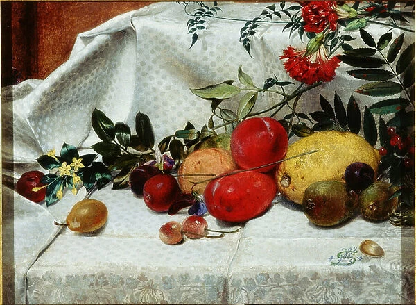 Study of Flowers and Fruit, 1860 (oil on canvas)