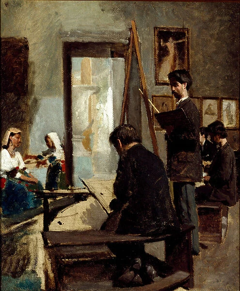 The study of gray colors (a painters studio) (oil on canvas, 19th century)