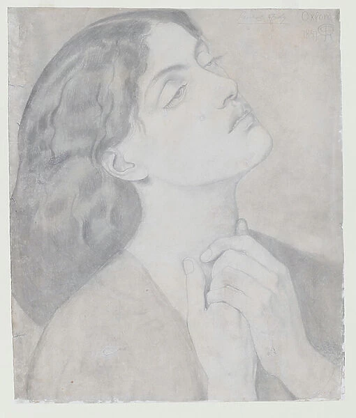 Study of Guinevere for Sir Launcelot in the Queen's Chamber, 1857 (pencil & w / c on paper)