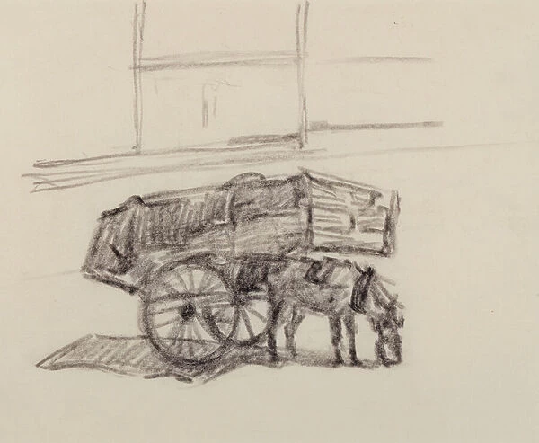 Study for Hay Carts, Cumberland Market, c. 1915 (crayon on paper)