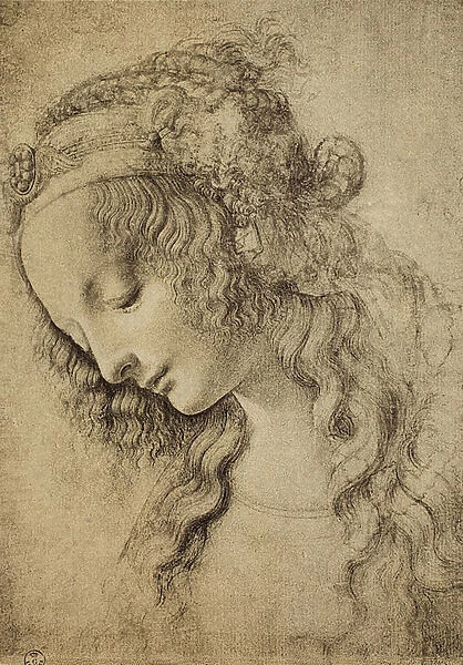 Study for the head of Magdalene, drawing by Leonardo da Vinci, Cabinet of Drawings and Prints, Uffizi Gallery, Florence
