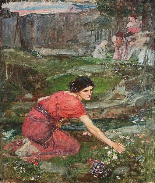 A Study: Maidens Picking Flowers by a Stream, c. 1909-1914 (oil on canvas)