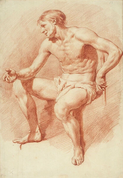Study of a Male Nude (red chalk over black chalk on cream laid paper)