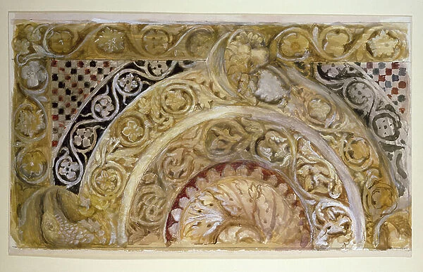 Study of a Panel on the Font of the Baptistery, Pisa, 1872 (watercolour and bodycolour over graphite on paper)
