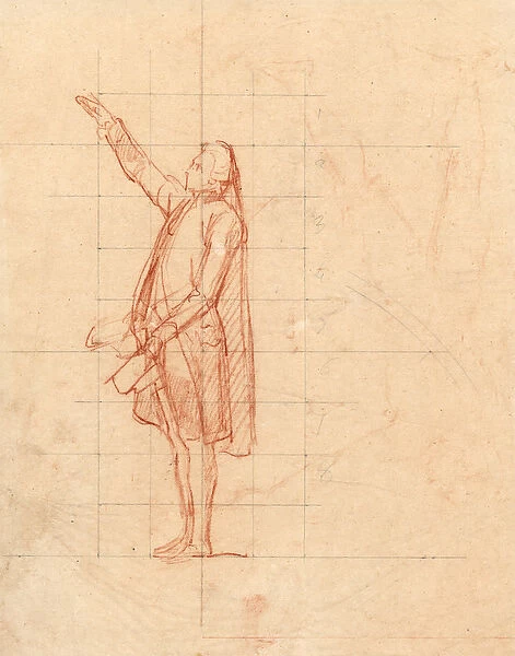 Study for the Tennis Court Oath (red chalk on paper & black lead on tracing paper)