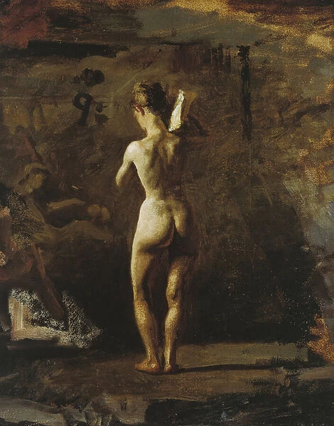 Study for 'William Rush Carving His Allegorical Figure of the Schuylkill River', 1876-1877 (oil on canvas mounted on board)