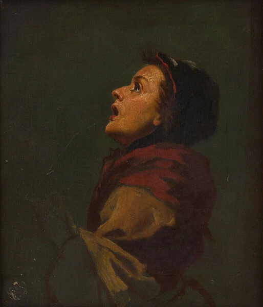 Study of a Woman Looking Skyward (oil on canvas)