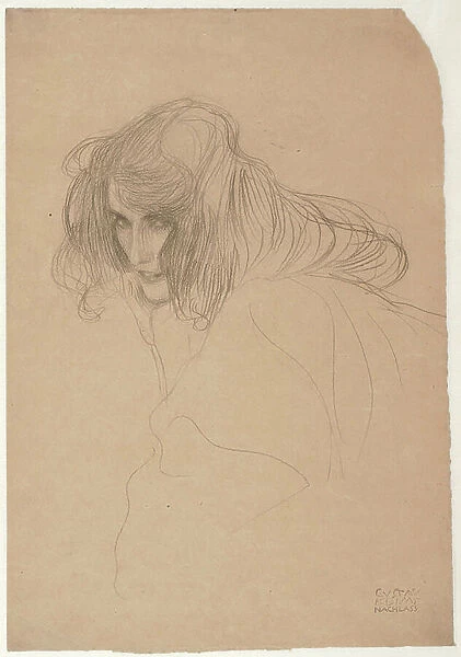 Study of a Woman's Head in Three-Quarter Profile (Study for Unchastity in the Beethoven Frieze), c.1901-02 (black chalk on paper)