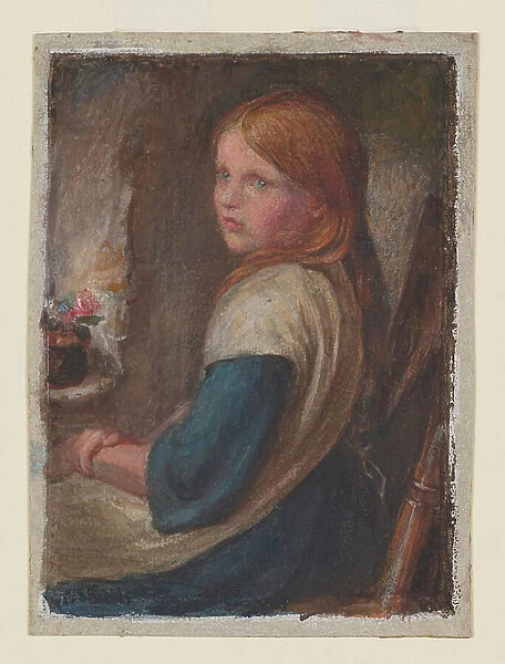 Study Of A Young Girl Seated, c. 1870 (w / c, gouache & gum Arabic on paper)