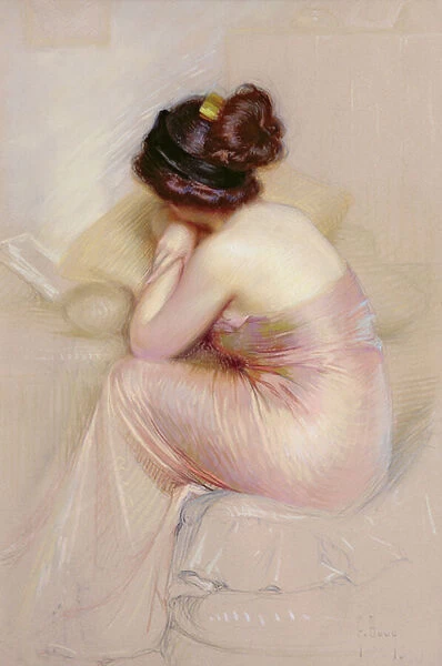 Study of Young Woman in a Satin Evening Dress (pastel on paper)
