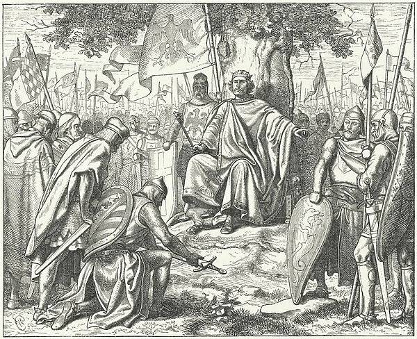 Submission of the Saxon princes to The Holy Roman Emperor Henry IV at Spira after their defeat at the Battle of Langensalza, 1075 (engraving)