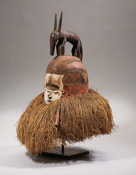Suku helmet mask (animal & vegetable fibres, wood and raffia)