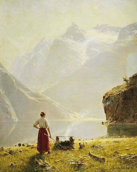 A Summer Day on a Norwegian Fjord, (oil on canvas)