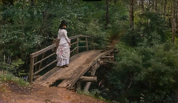 SUMMER LANDSCAPE. VERA REPINE ON A SMALL BRIDGE IN ABRAMTSEVO, 1879 (oil on canvas)