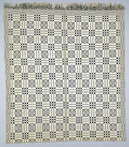 Summer and winter weave coverlet, c.1830-1860 (wool & cotton)