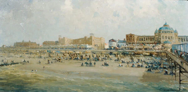 A summers day on Scheveningen Beach by the Kurhaus (oil on canvas)