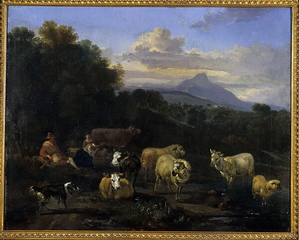 Summers Evening in Italy, 1660 (oil on board)
