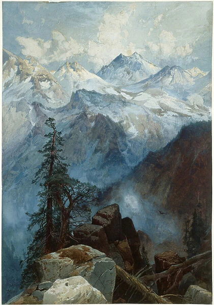 Summit of the Sierras, 1872-75 (gouache over graphite, on cream laid paper)