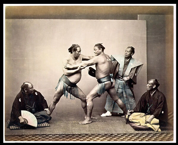 Sumo wrestlers, c. 1870-80 (albumen print)